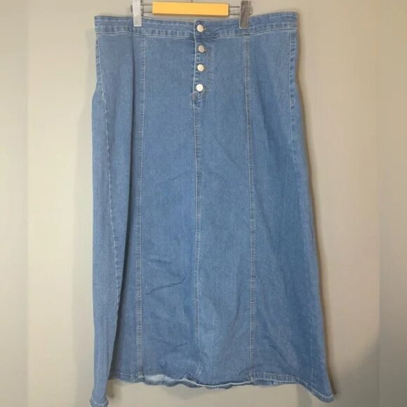 Denim Midi Skirt plus size 3XL Button-Front Women's Skirt - Picture 2 of 6